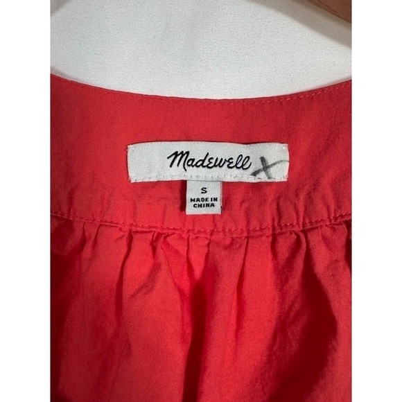 Madewell Coral Square Neck Eyelet Embroidered Cotton Short Sleeve Top Size S - Picture 4 of 7